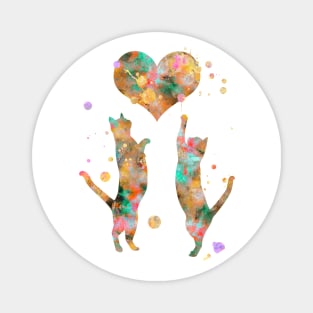 Cat Couple With Heart Watercolor Painting Gold Magnet